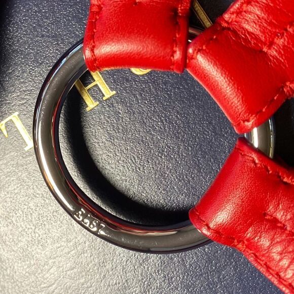 Ralph Lauren Made in Italy Red Calf Leather Silver Tone 2 Buckle Tri-Strap Belt main image 9